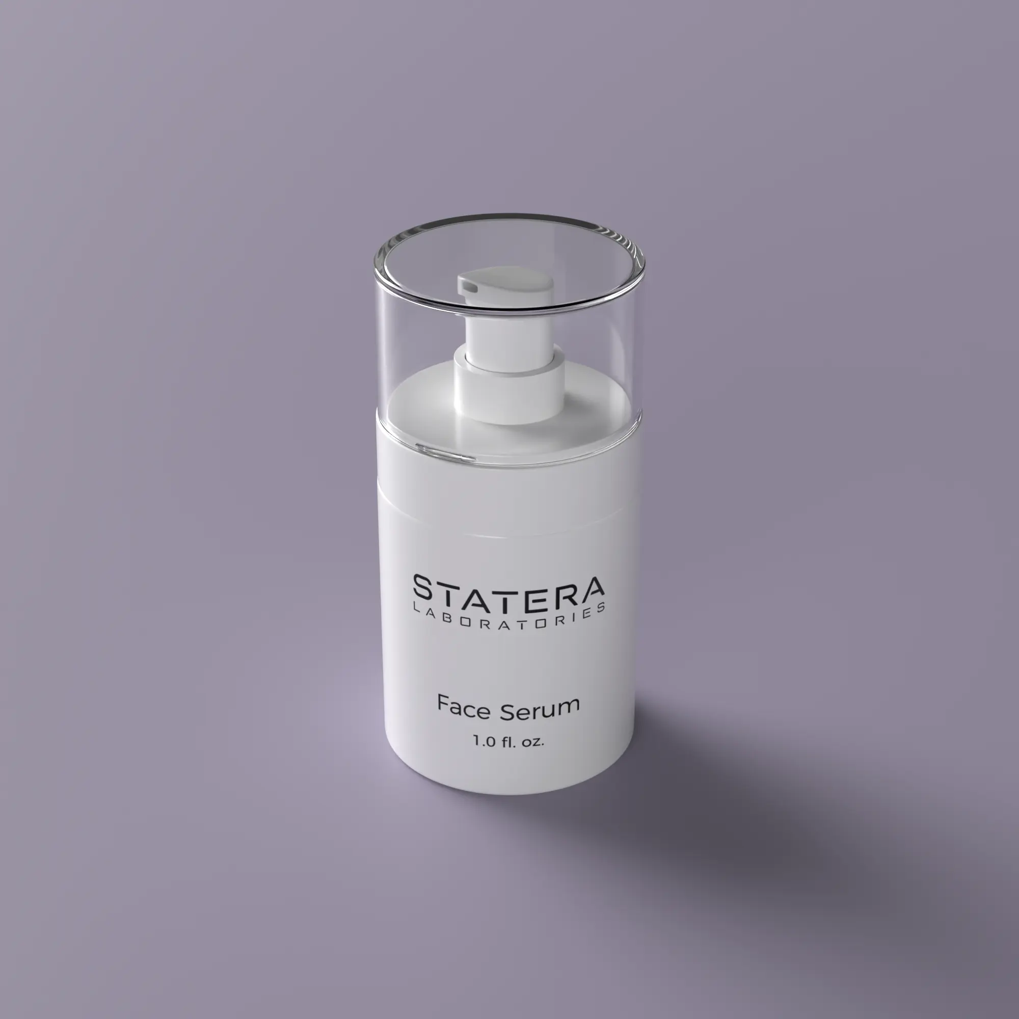 STATERA Laboratories Face Serum 1.0 fl. oz from above with violet background.
